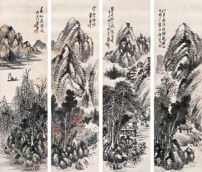 蒲华 1901年作 山水 四屏